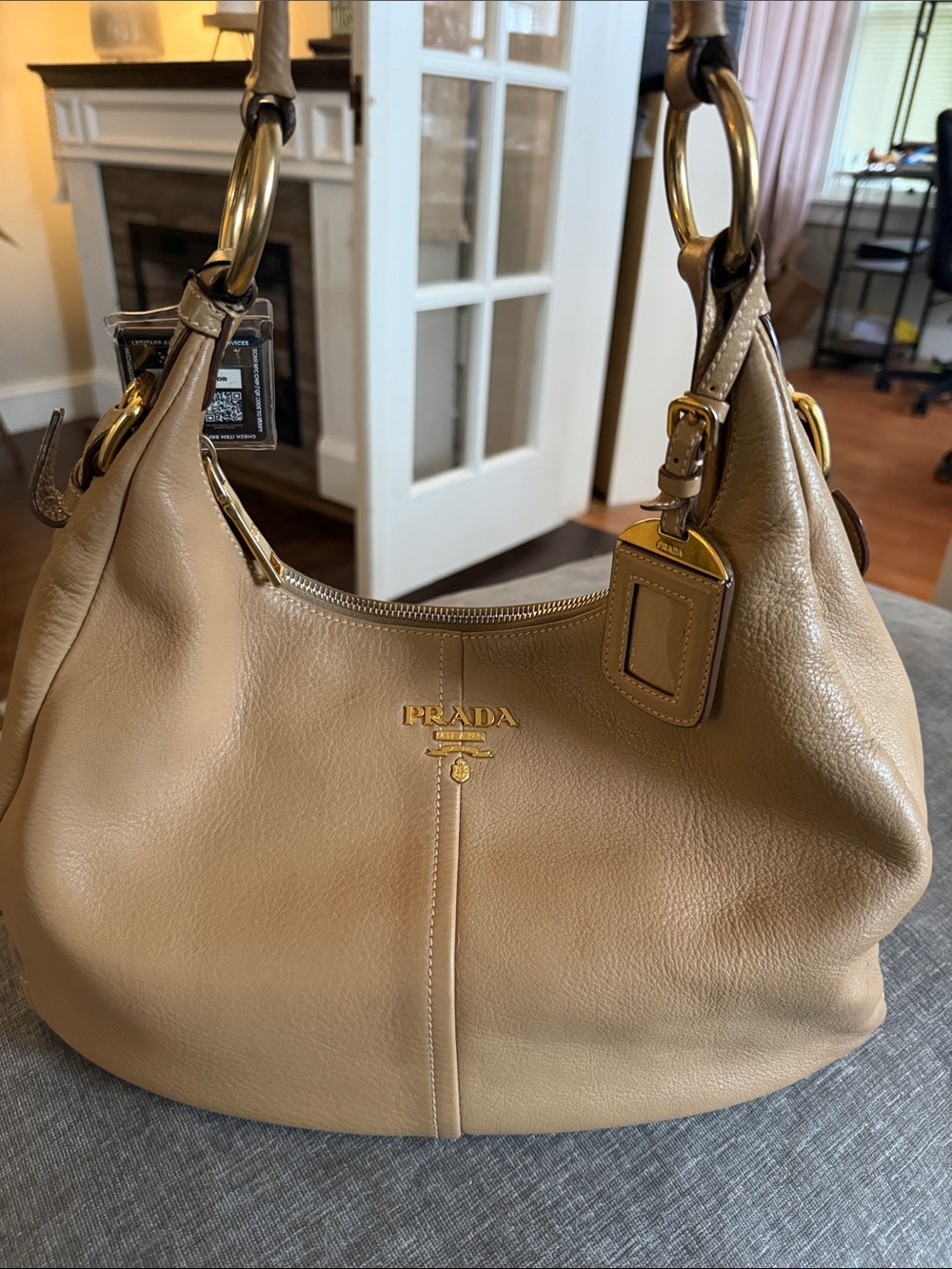 Prada Taupe Leather Shoulder Hobo with Gold Hardware - Picture 2 of 10